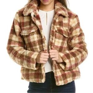 Avec Les Filles Faux Sherpa Plaid Jacket Medium Teddy Trucker
Pockets Preppy